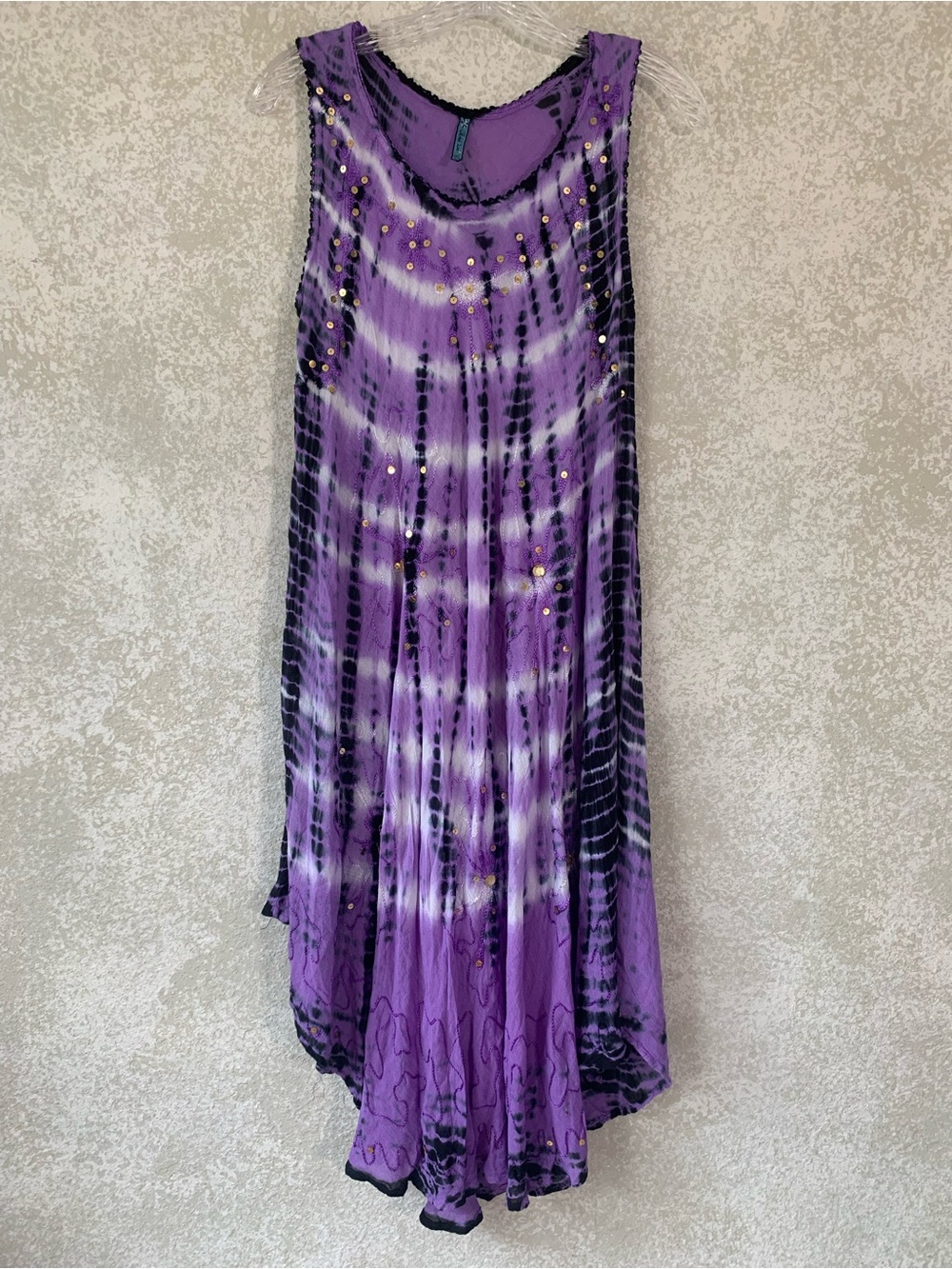Purple Tie-Dye High-Low Maxi Skirt with Sequin Accents Size Free Hippie Resort